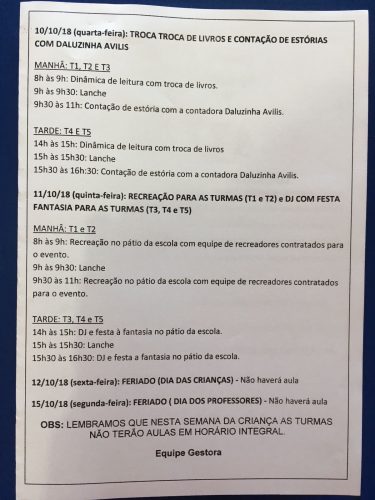 Programação semana da criança!